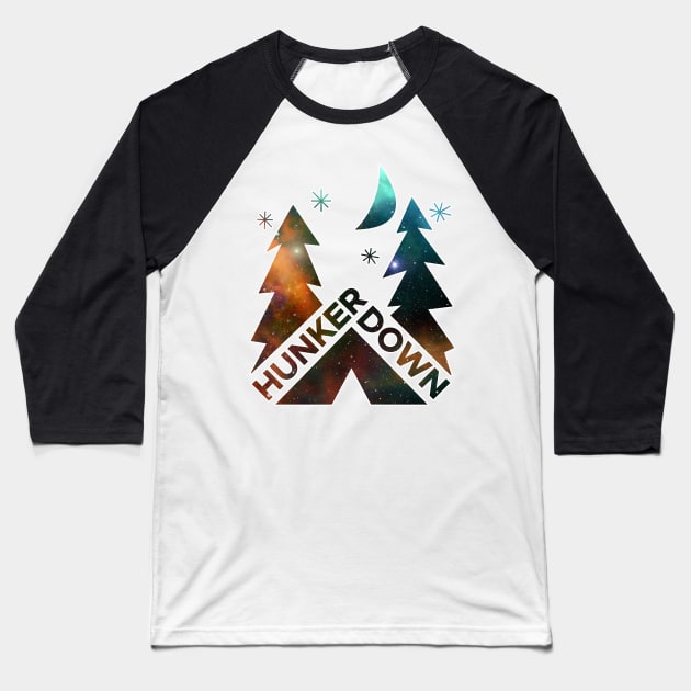 Hunker Down Camping Space & Stars Baseball T-Shirt by BraaiNinja